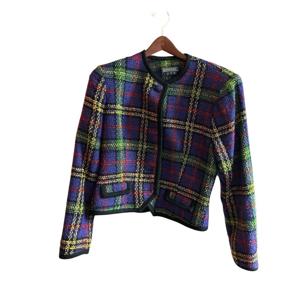 Monsoon Women's Vintage Plaid Knit Jacket Size 14 Multicolor‎ Mid-Length
